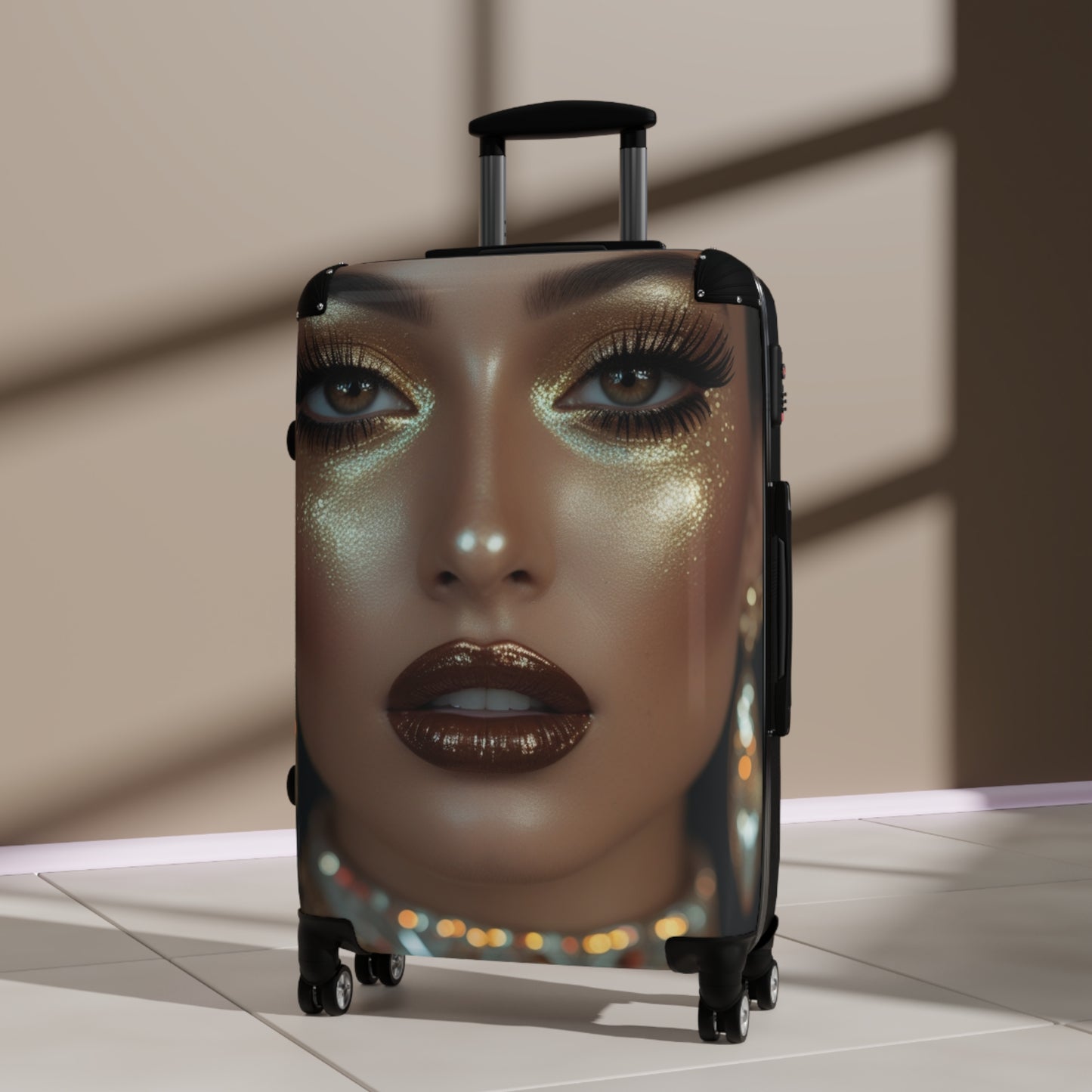 Glamorous Face Design Suitcase - Stylish Travel Luggage for Fashion Lovers