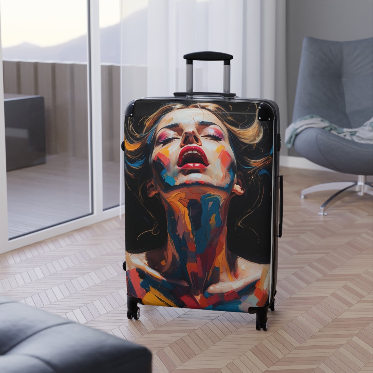 Artistic Travel Suitcase - Colorful Woman Design for Adventurers