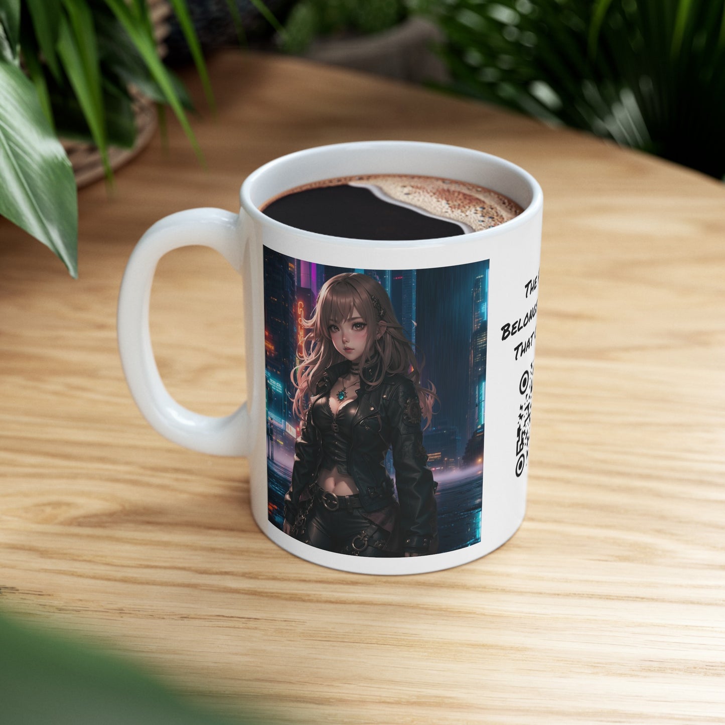 Noir Leather Beauty | HD Graphic | Urban | Anime | Coffee | Tea | Hot Chocolate | 11oz | White Mug