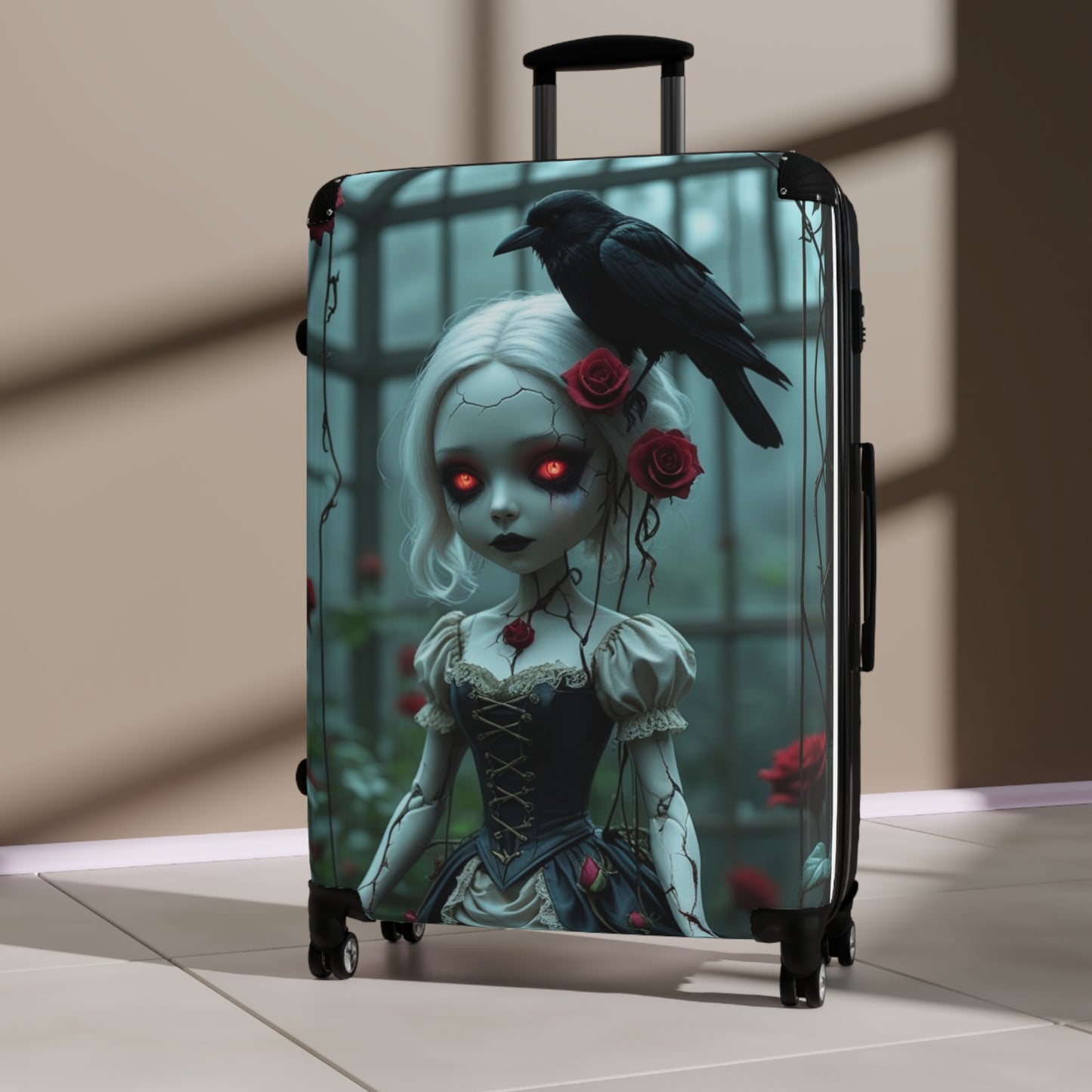 Gothic Doll Design Suitcase - Perfect Travel Companion for Halloween and Fantasy Lovers