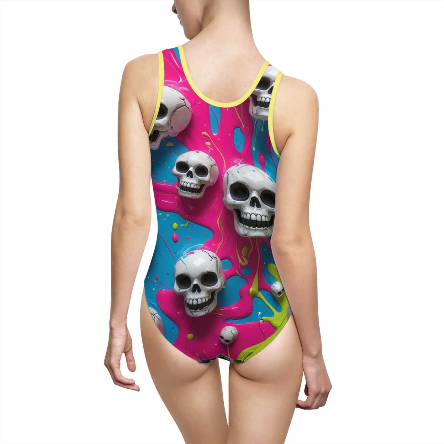 Vibrant Skull Print Women's One-Piece Swimsuit