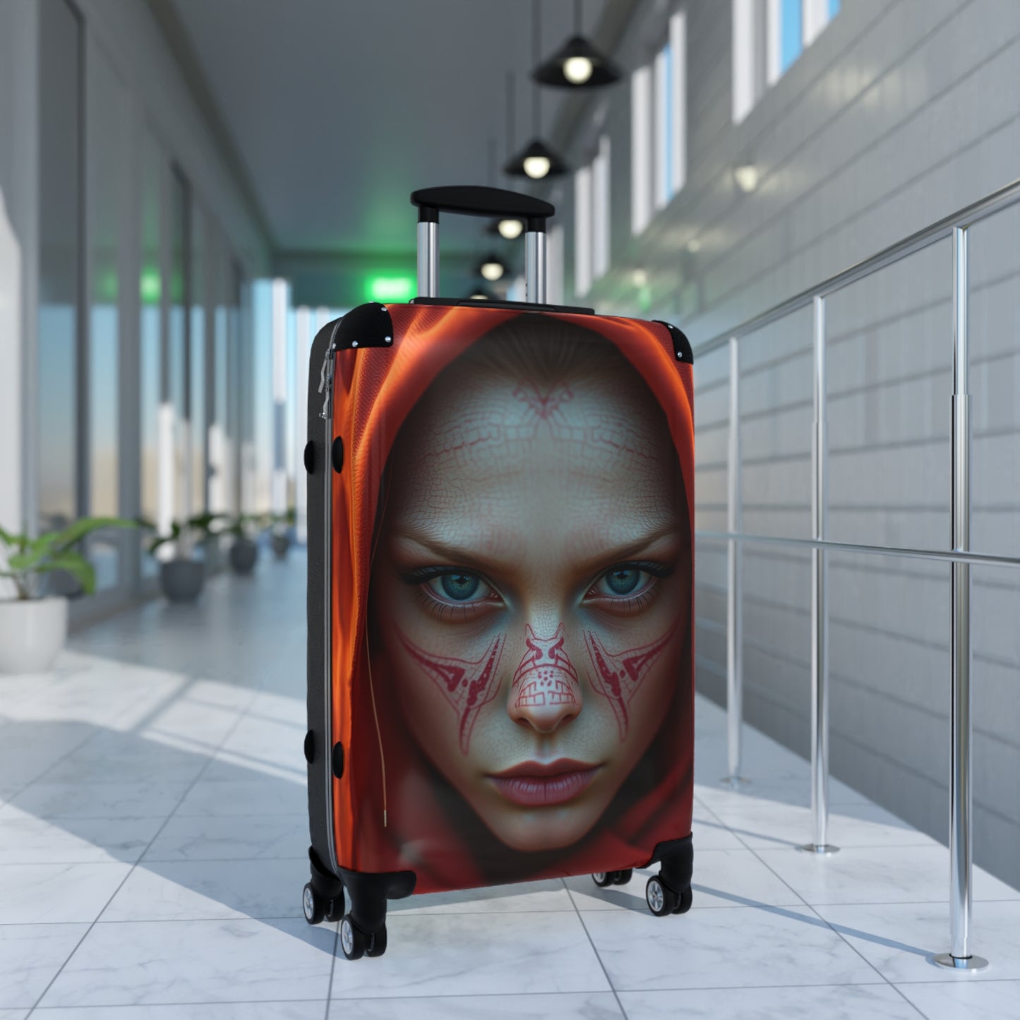 Mystical Face Design Suitcase - Unique Travel Luggage for Adventurers