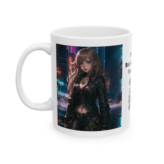 Noir Leather Beauty | HD Graphic | Urban | Anime | Coffee | Tea | Hot Chocolate | 11oz | White Mug