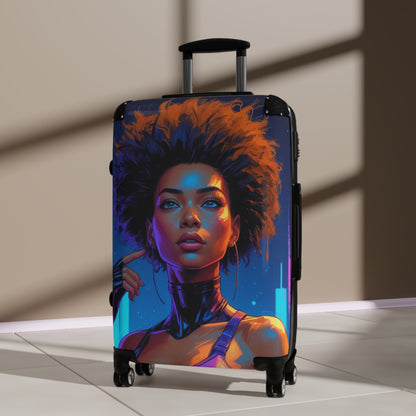Artistic Suitcase with Afro Woman Design - Perfect for Travel Enthusiasts