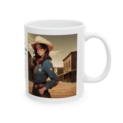 The Showdown | HD Graphic | Wild West | Cowgirl | Coffee | Tea | Hot Chocolate | 11oz | White Mug