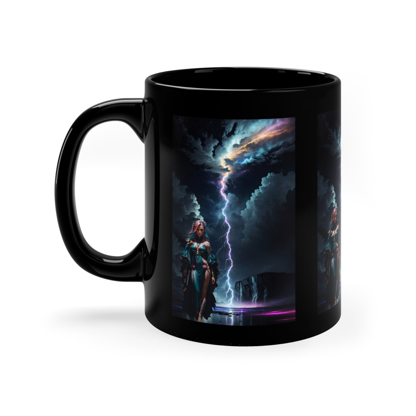 Lightning Crashes |  Anime Gift | Fantasy Girl | Nature's Fury | Sci Fi | Futuristic | HD Graphics | Coffee | Tea | Hot Chocolate | 11oz | Black Mug