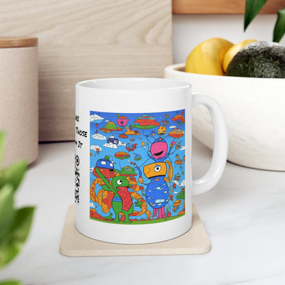 Abstraction | Abstract | Art | Colorful | Trendy | Graphic | Funny | UFO | Aliens | Coffe | Tea | Hot Chocolate | Ceramic Mug |11oz