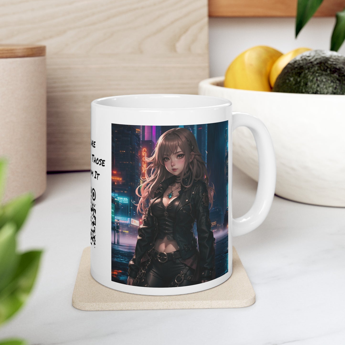 Noir Leather Beauty | HD Graphic | Urban | Anime | Coffee | Tea | Hot Chocolate | 11oz | White Mug