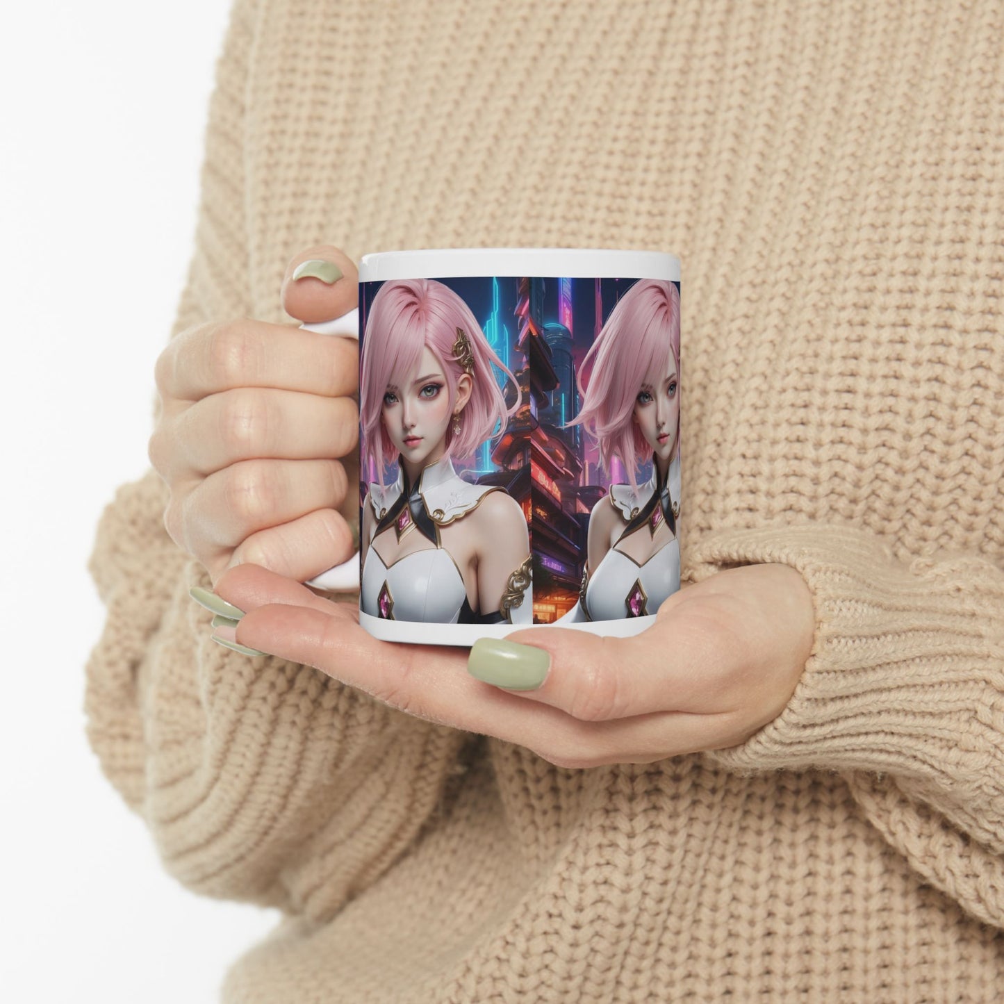Kawaii Desu | Cute | Anime | CGI | Gamer | Fantasy Girl | Geek Gift | HD Graphics | Weeb | Waifu | Coffee | Tea | Hot Chocolate | Ceramic Mug | 11oz