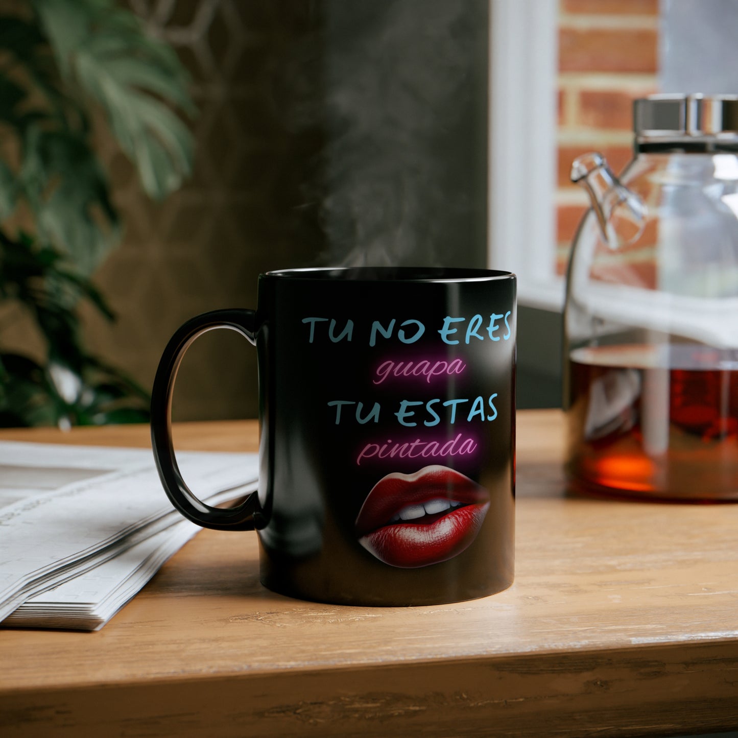 Apoya La Belleza Natural Taza | Regalo Divertido | Tu No Eres Guapa Tu Estas Pintada | Labios | Pintalabios | Maquillaje | Cafe | Te | Chocolate