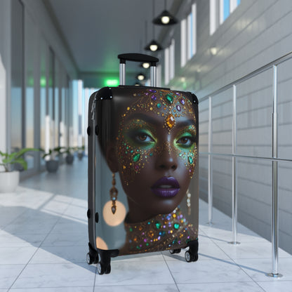 Colorful Glamour Print Suitcase with Elegant Gemstone Design