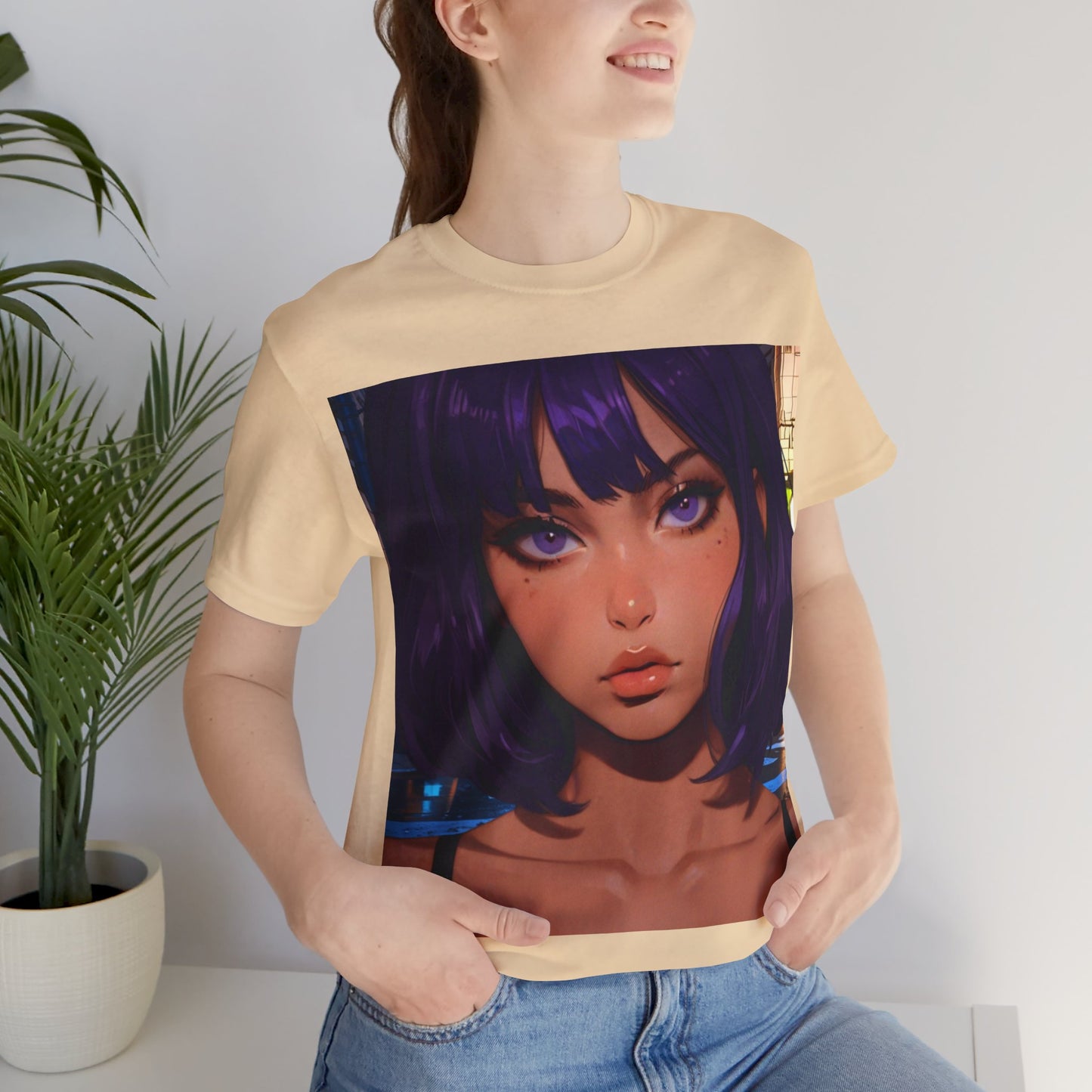 Extreme Close-Up | HD Graphic | Anime Style | Selfie | Purple Hair | Unisex | Men's | Women's | Tee | T-Shirt