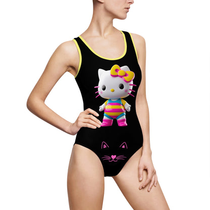 Pink Print Cute Kitty One-Piece Swimsuit for Women – Fun Beachwear