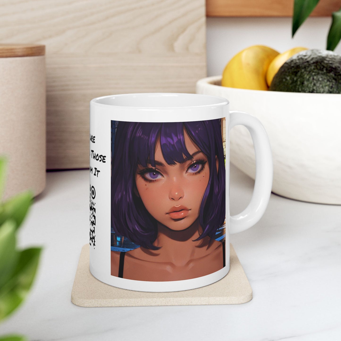 Extreme Close-Up | HD Graphic | Anime Style | Selfie | Purple Hair | Coffee | Tea | Hot Chocolate | 11oz | White Mug