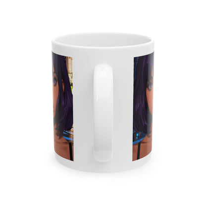 Extreme Close-Up | HD Graphic | Anime Style | Selfie | Purple Hair | Coffee | Tea | Hot Chocolate | 11oz | White Mug