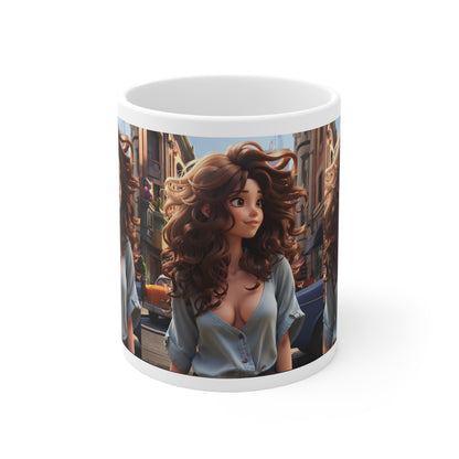 City Girl In A Digital World | Pixar Style Animation | Dream Girl | HD Graphic | Girl Power | Coffee | Tea | Hot Chocolate | Ceramic Mug | 11oz