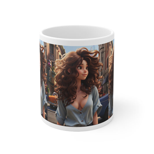 City Girl In A Digital World | Pixar Style Animation | Dream Girl | HD Graphic | Girl Power | Coffee | Tea | Hot Chocolate | Ceramic Mug | 11oz