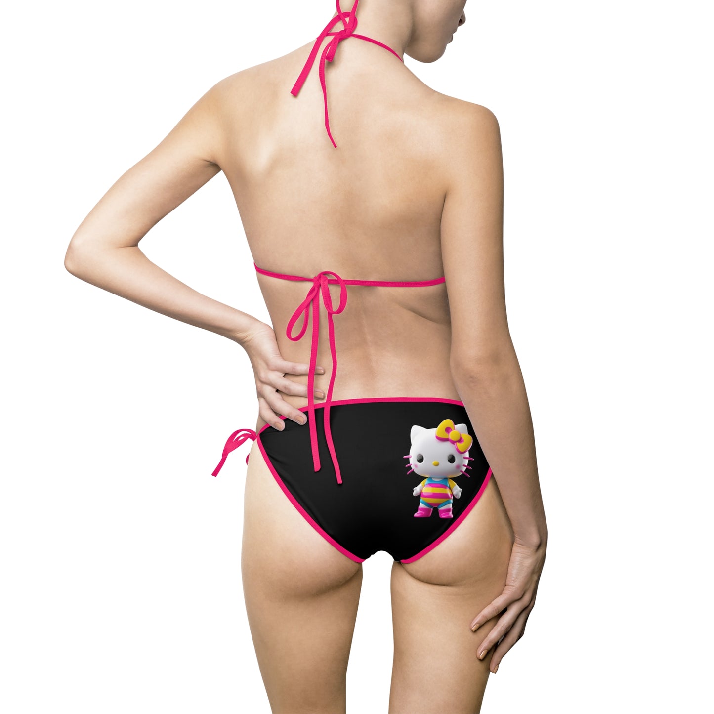 White Print Cute Kitty Women's Bikini Swimsuit - Cute Cat Print Swimwear for Summer Fun