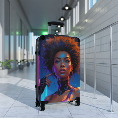 Artistic Suitcase with Afro Woman Design - Perfect for Travel Enthusiasts