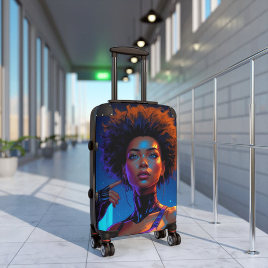 Artistic Suitcase with Afro Woman Design - Perfect for Travel Enthusiasts