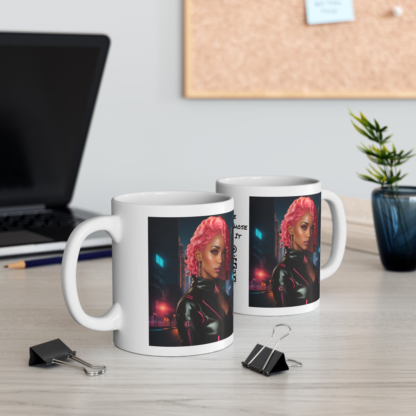 Pink Panthress | Anime Gift | Fantasy Girl | City Lights | Sci Fi | Futuristic | HD Graphics | Coffee | Tea | Hot Chocolate | Ceramic Mug | 11oz