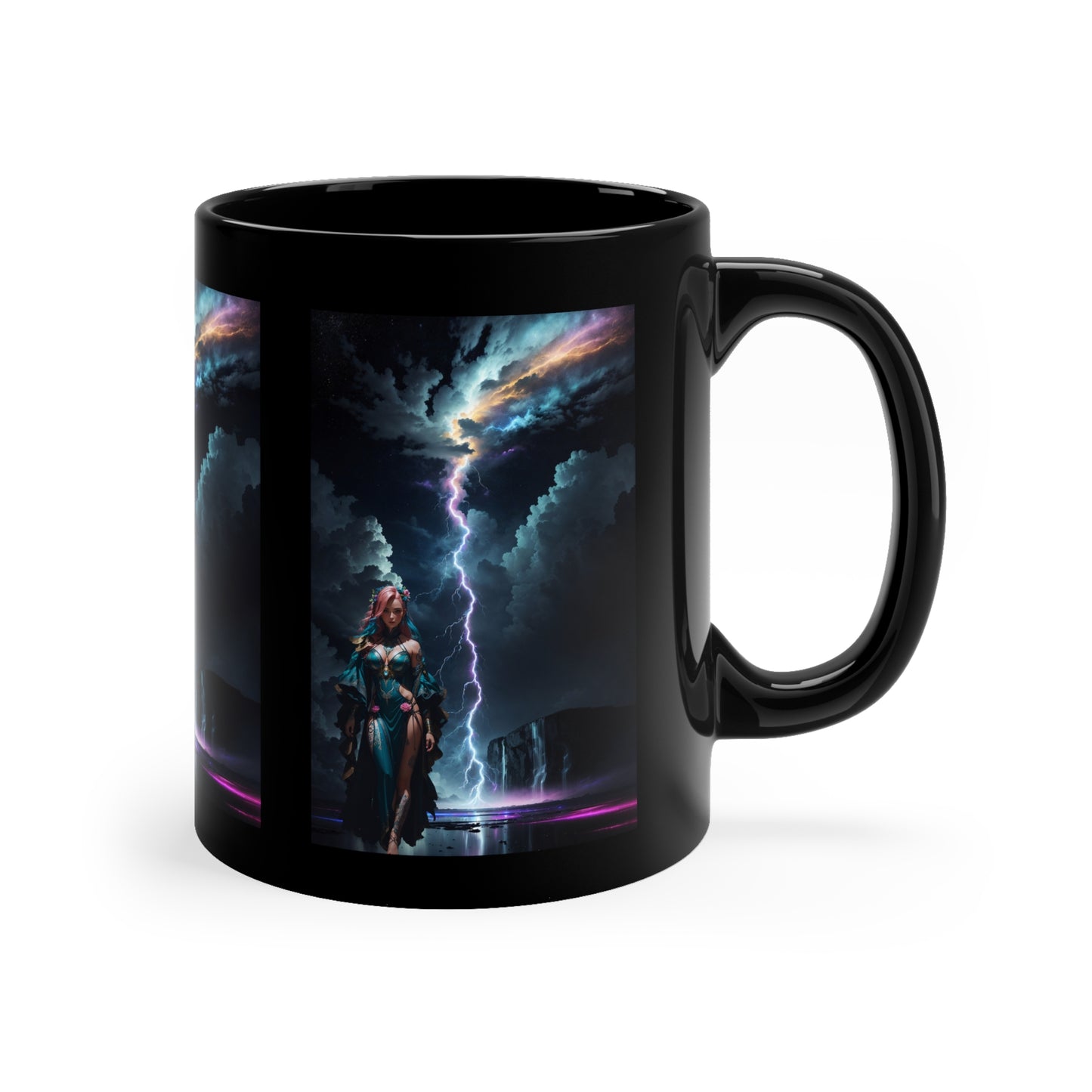 Lightning Crashes |  Anime Gift | Fantasy Girl | Nature's Fury | Sci Fi | Futuristic | HD Graphics | Coffee | Tea | Hot Chocolate | 11oz | Black Mug