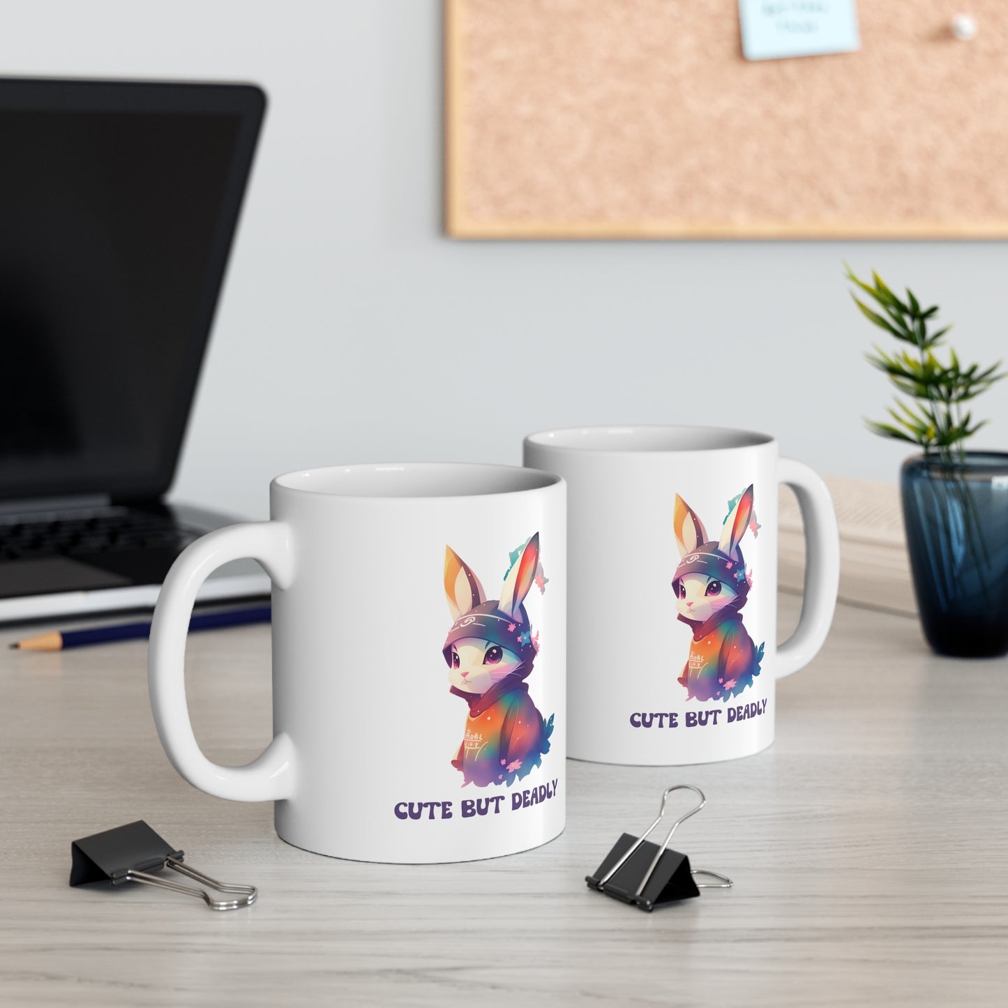 Cute But Deadly | Bunny Warrior | Cartoon | Rabbit | Usagi Yojimbo | Coffee | Tea | Hot Chocolate | Ceramic Mug | 11oz