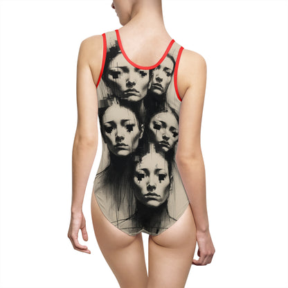 Artistic Face Pattern Women's One-Piece Swimsuit - Unique Summer Swimwear