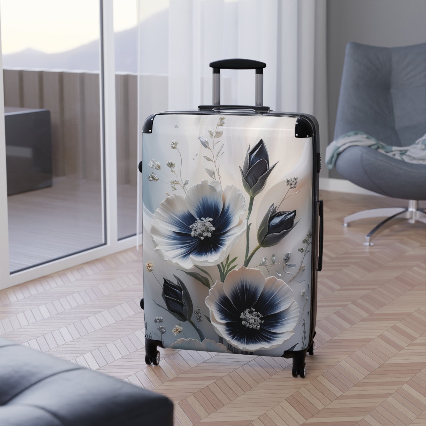 Floral Travel Suitcase - Elegant Carry-On for Stylish Journeys