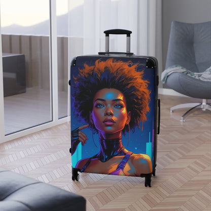 Artistic Suitcase with Afro Woman Design - Perfect for Travel Enthusiasts