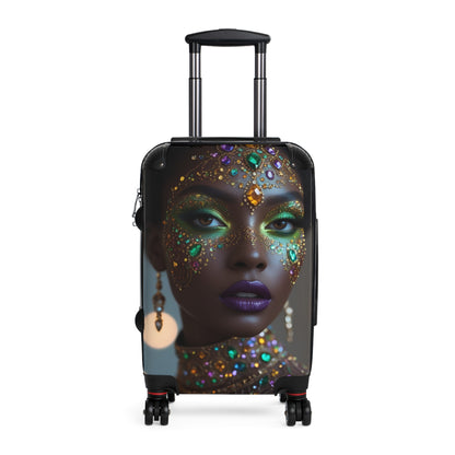 Colorful Glamour Print Suitcase with Elegant Gemstone Design