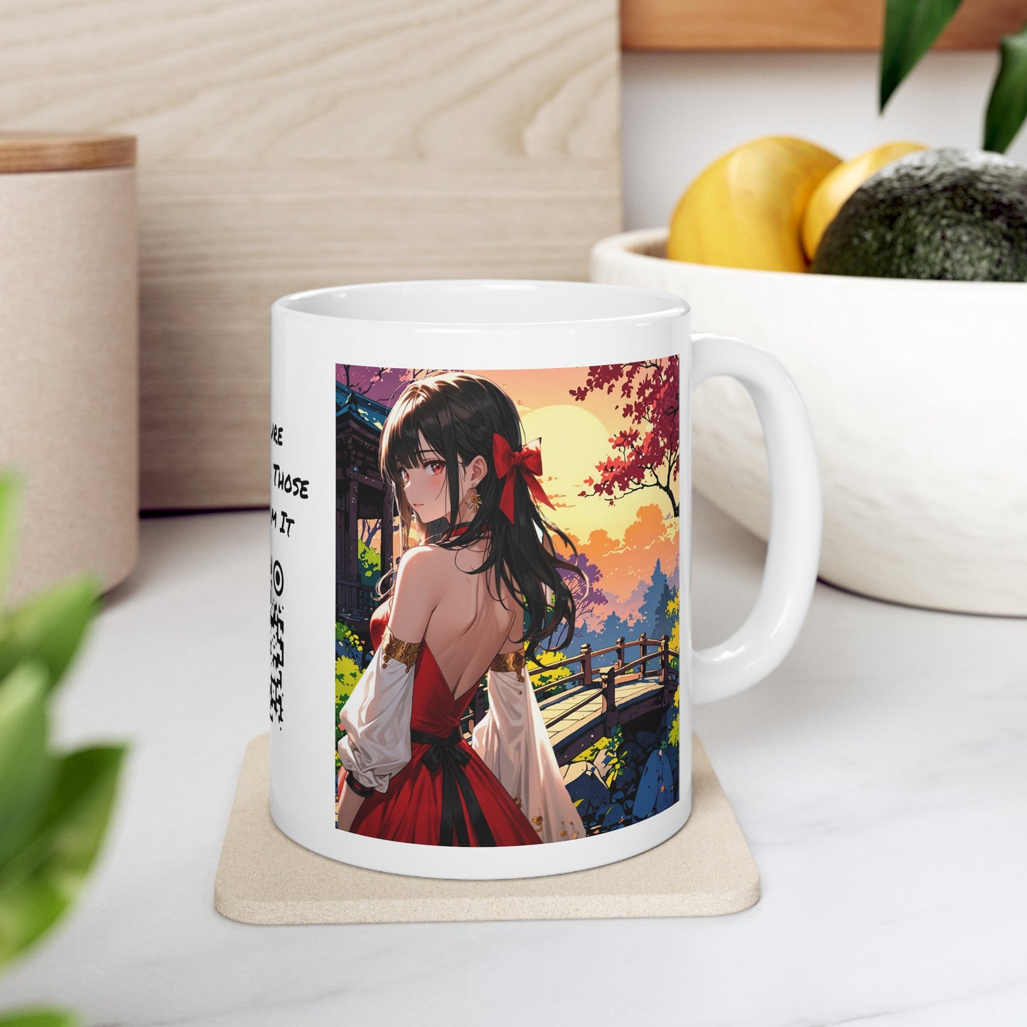 Utsukushī hana | HD Graphic | Anime Style | Pretty Girl | Coffee | Tea | Hot Chocolate | 11oz | White Mug
