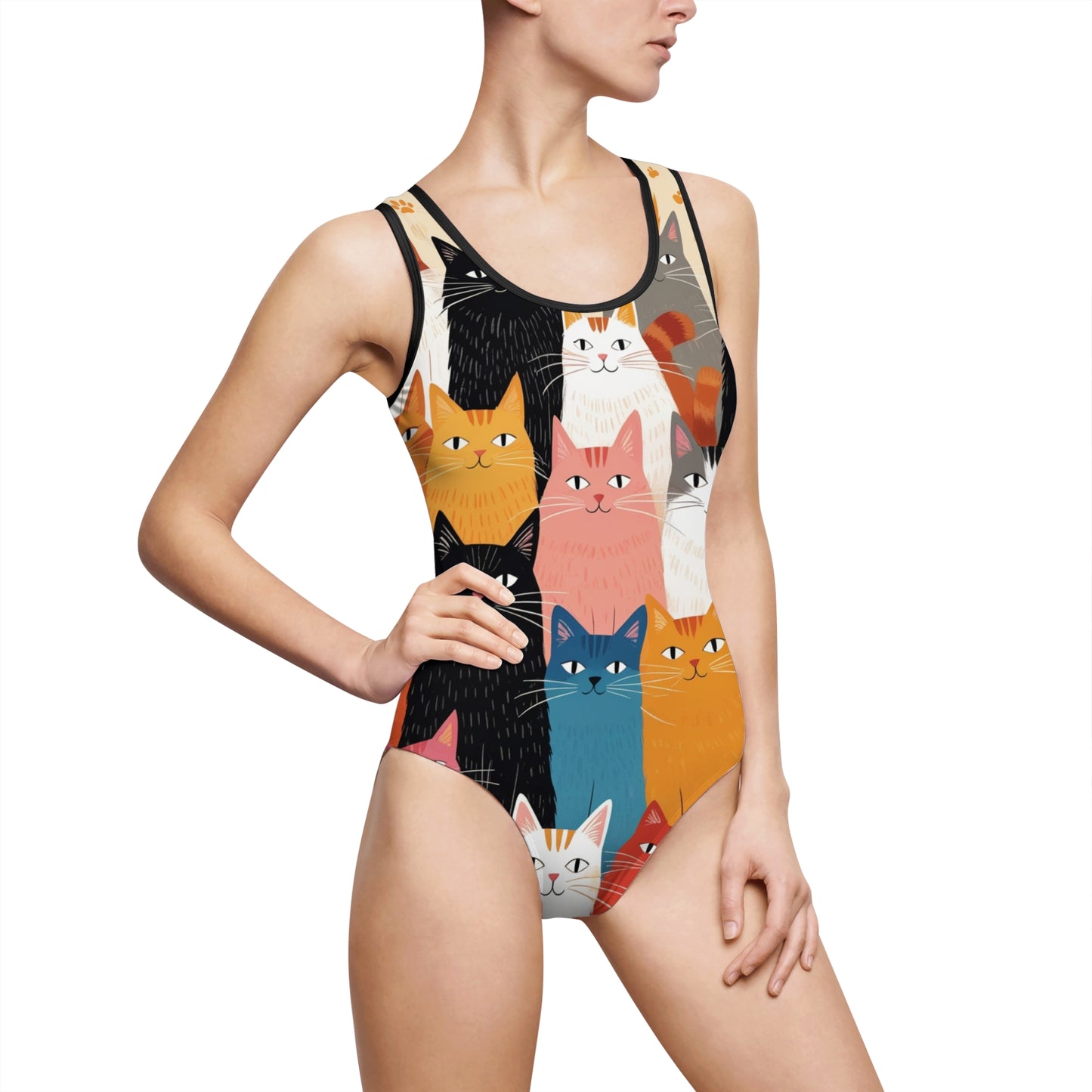 Colorful Cat Print Women's One-Piece Swimsuit - Fun Summer Swimwear