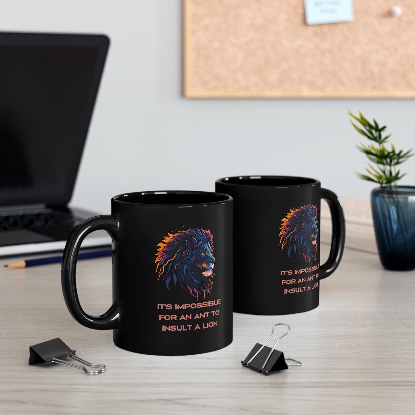 Neon Lion | Inspirational Quote | Cool Design | Coffee | Tea | Hot Chocolate | Ceramic | 11oz | Black Mug