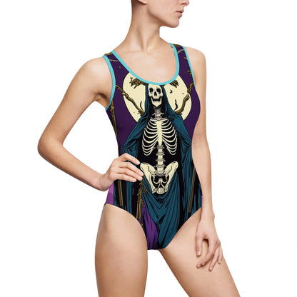 Skeleton Witch Women's One-Piece Swimsuit - Halloween Inspired Swimwear