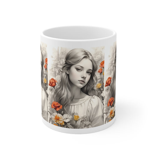 Flower Girl | Dainty | Coquette | Cottagecore | HD Graphic | Quaint | Wholesome | Wildflowers | Coffee | Tea | Hot Chocolate | 11oz | White Mug