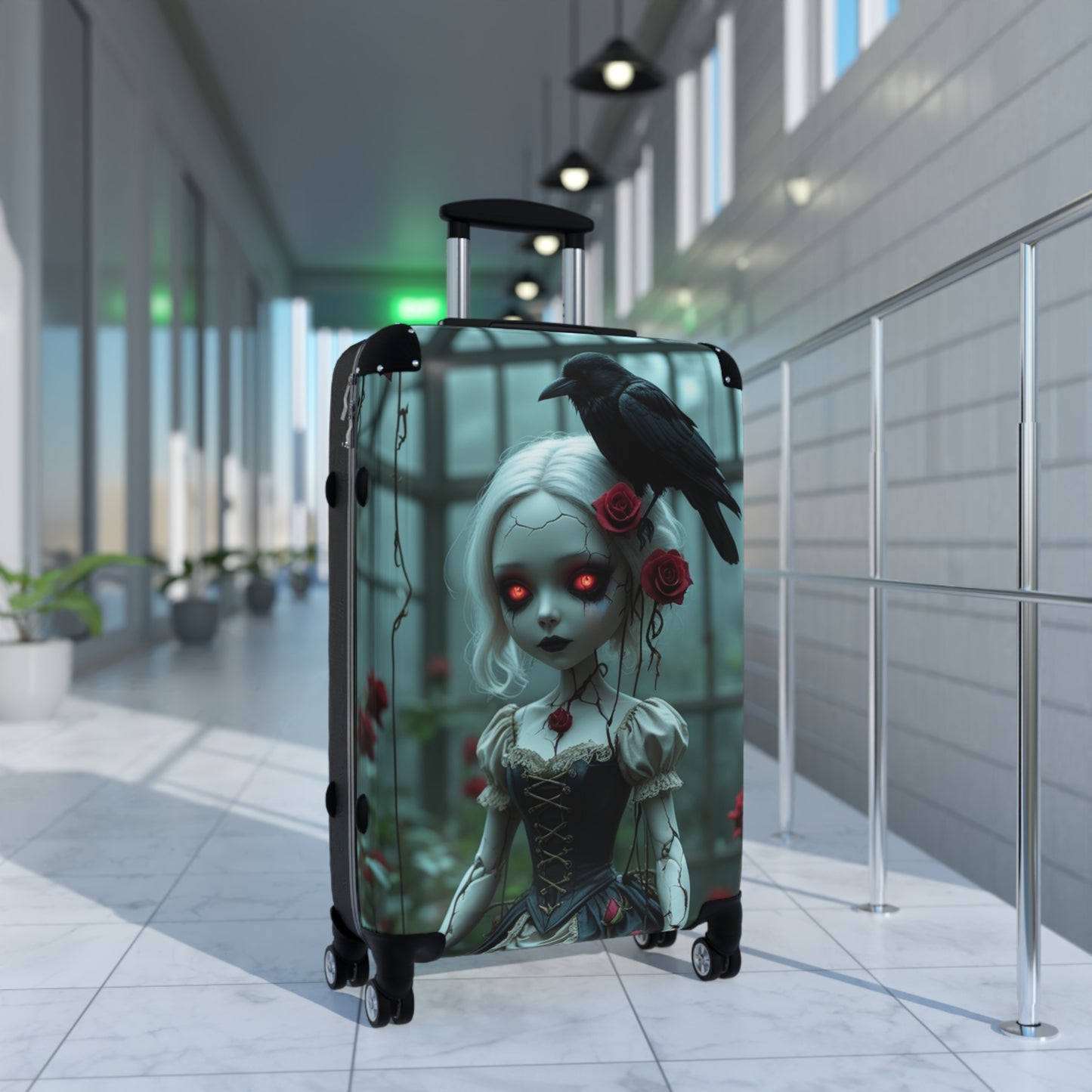 Gothic Doll Design Suitcase - Perfect Travel Companion for Halloween and Fantasy Lovers