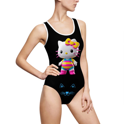 Blue Print Cute Kitty One-Piece Swimsuit for Women – Fun Beachwear