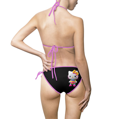 Blue Print Cute Kitty Women's Bikini Swimsuit - Cute Cat Print Swimwear for Summer Fun