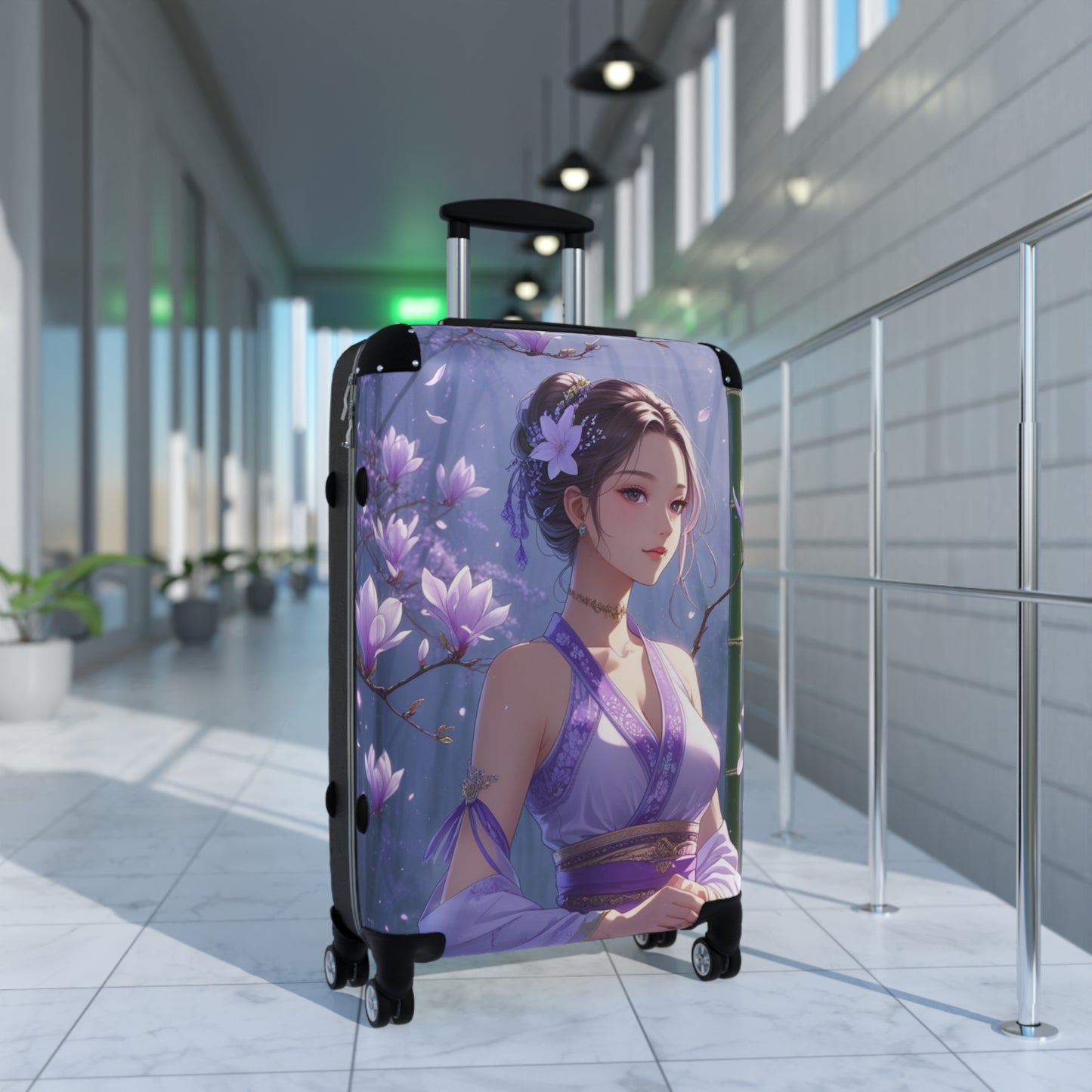 Serene Floral Art Suitcase - Stylish Travel Luggage for Women