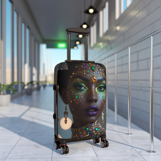 Colorful Glamour Print Suitcase with Elegant Gemstone Design