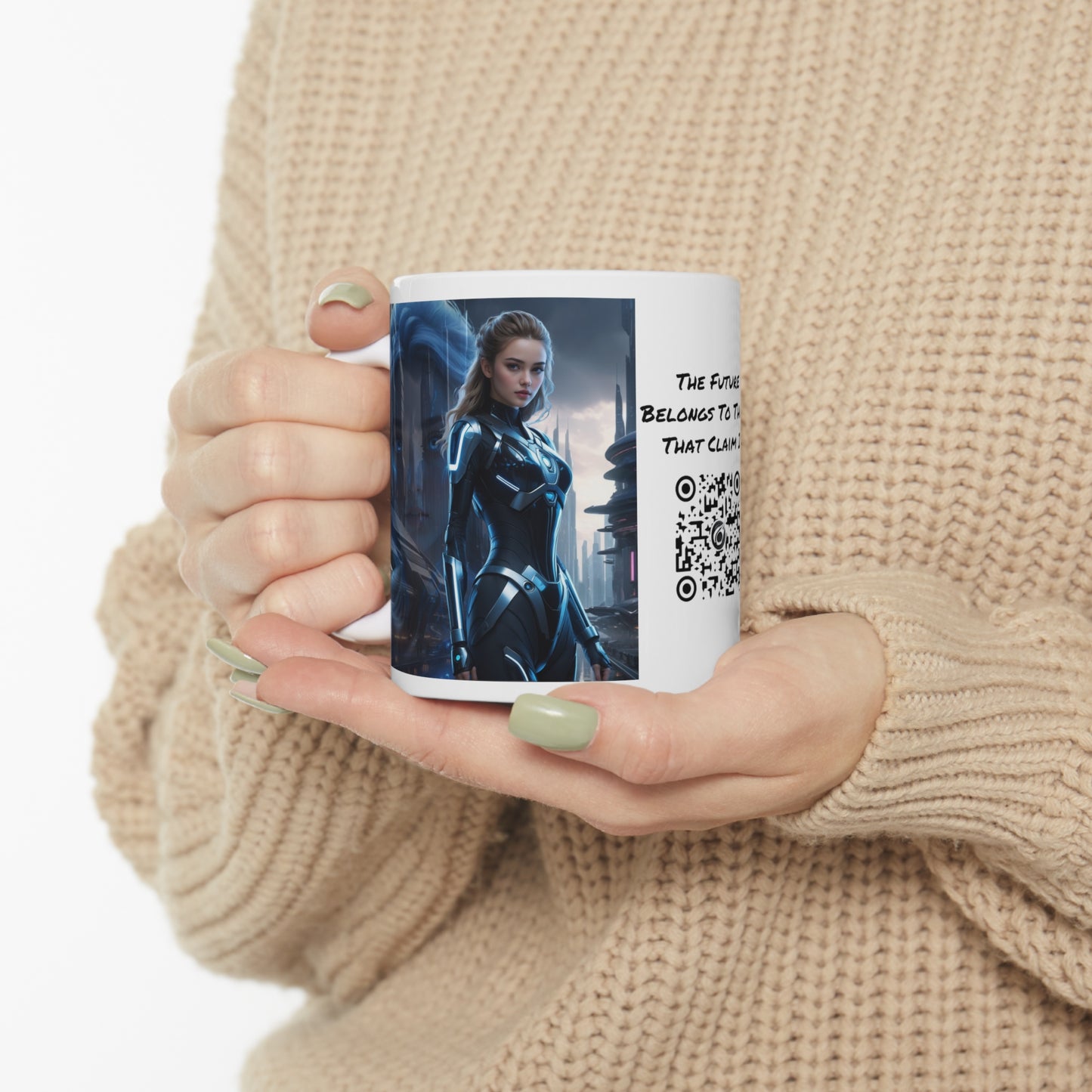 The Allure of Tomorrow | HD Graphic | Sci-Fi | Fantasy Girl | Tech Glam | Digital Beauty | Coffee | Tea | Hot Chocolate | 11oz | White Mug