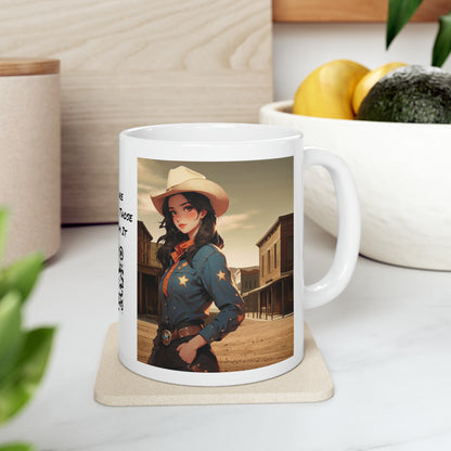 The Showdown | HD Graphic | Wild West | Cowgirl | Coffee | Tea | Hot Chocolate | 11oz | White Mug