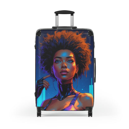 Artistic Suitcase with Afro Woman Design - Perfect for Travel Enthusiasts