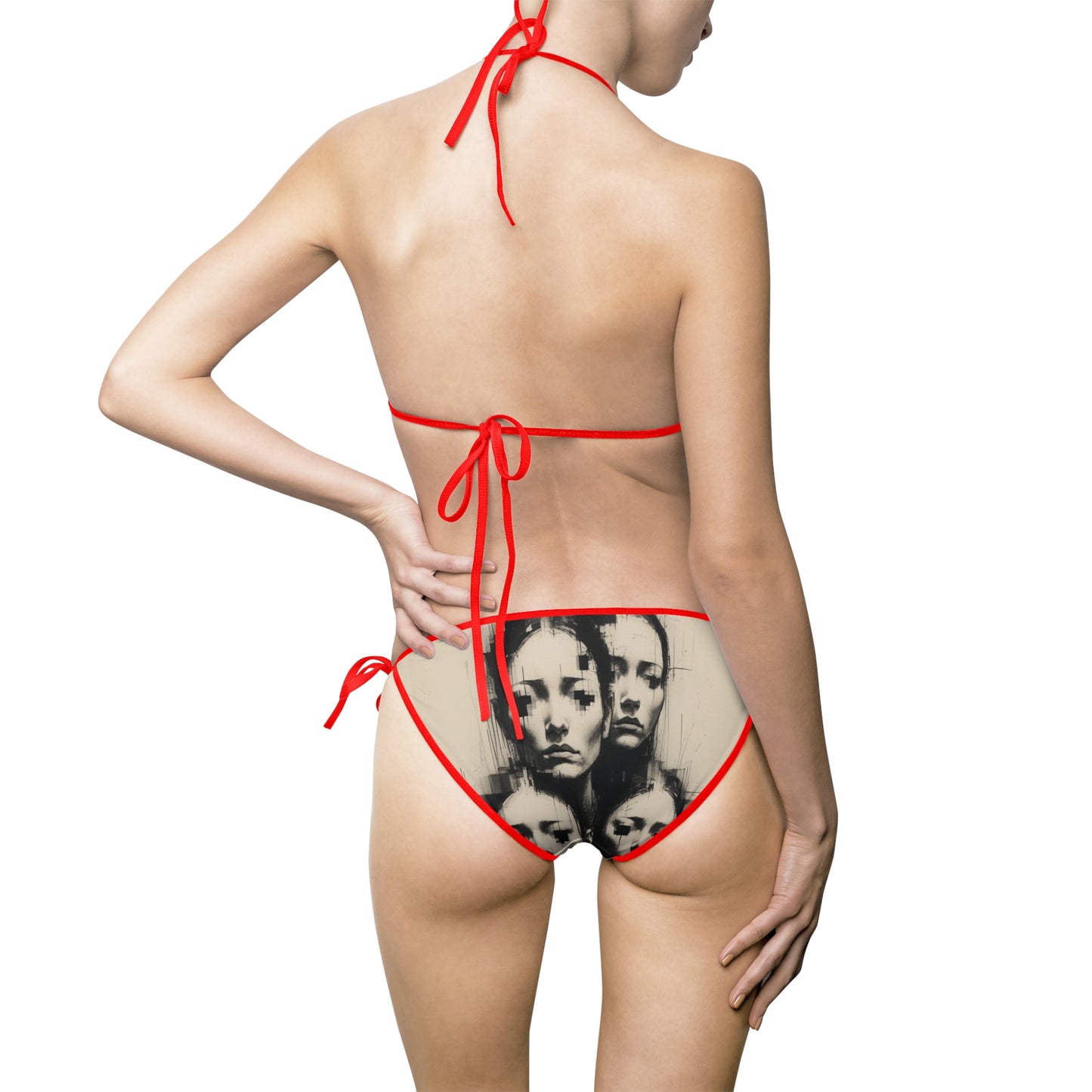 Artistic Women's Bikini Swimsuit - Unique Faces Design for Artistic Souls