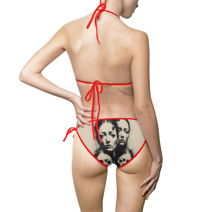 Artistic Women's Bikini Swimsuit - Unique Faces Design for Artistic Souls