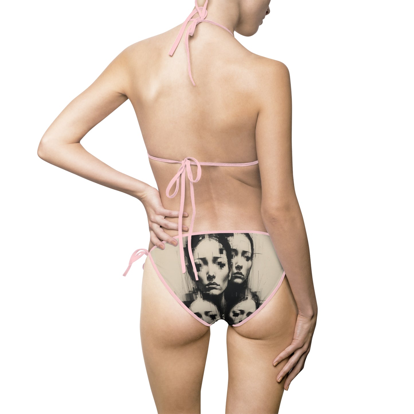 Artistic Women's Bikini Swimsuit - Unique Faces Design for Artistic Souls