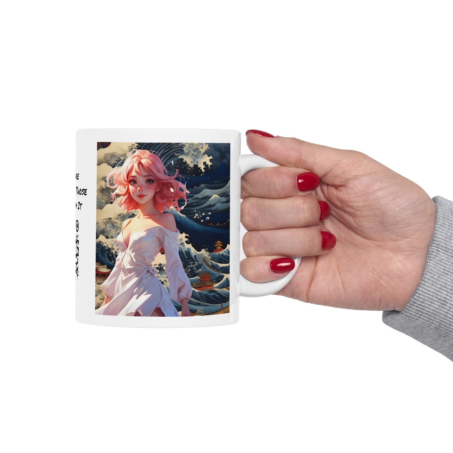 Waves of Beauty | HD Graphic | Pretty Girl | Japanese Art | Coffee | Tea | Hot Chocolate | 11oz | White Mug
