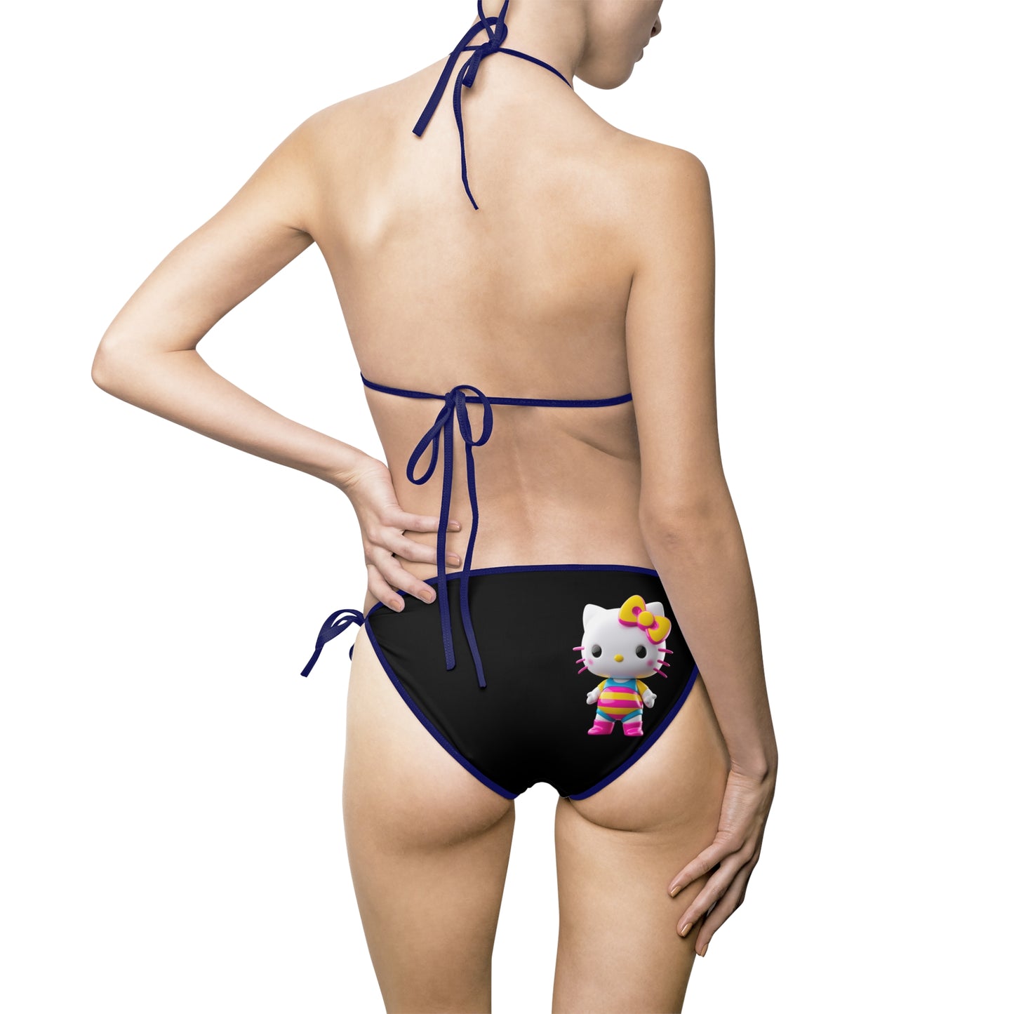 White Print Cute Kitty Women's Bikini Swimsuit - Cute Cat Print Swimwear for Summer Fun
