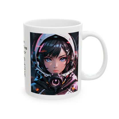 Starlit Stunner | HD Graphic | Sci-Fi | Anime | Woman Astronaut |  Coffee | Tea | Hot Chocolate | 11oz | White Mug